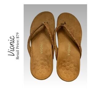 Vionic Orthotic Tan Cork Thong Sandals Size 7